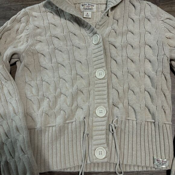 Vintage Polo Jeans Co Womens Large Button Cardigan Sweater Cable Knit Cream - Picture 6 of 6